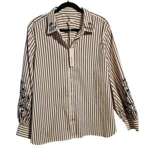 Chico’s Poplin Shirt – Size 4 (20/22) – Chocolate Fondant Striped Eyelet
